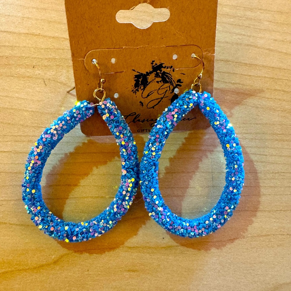 Blue Glitter Earrings